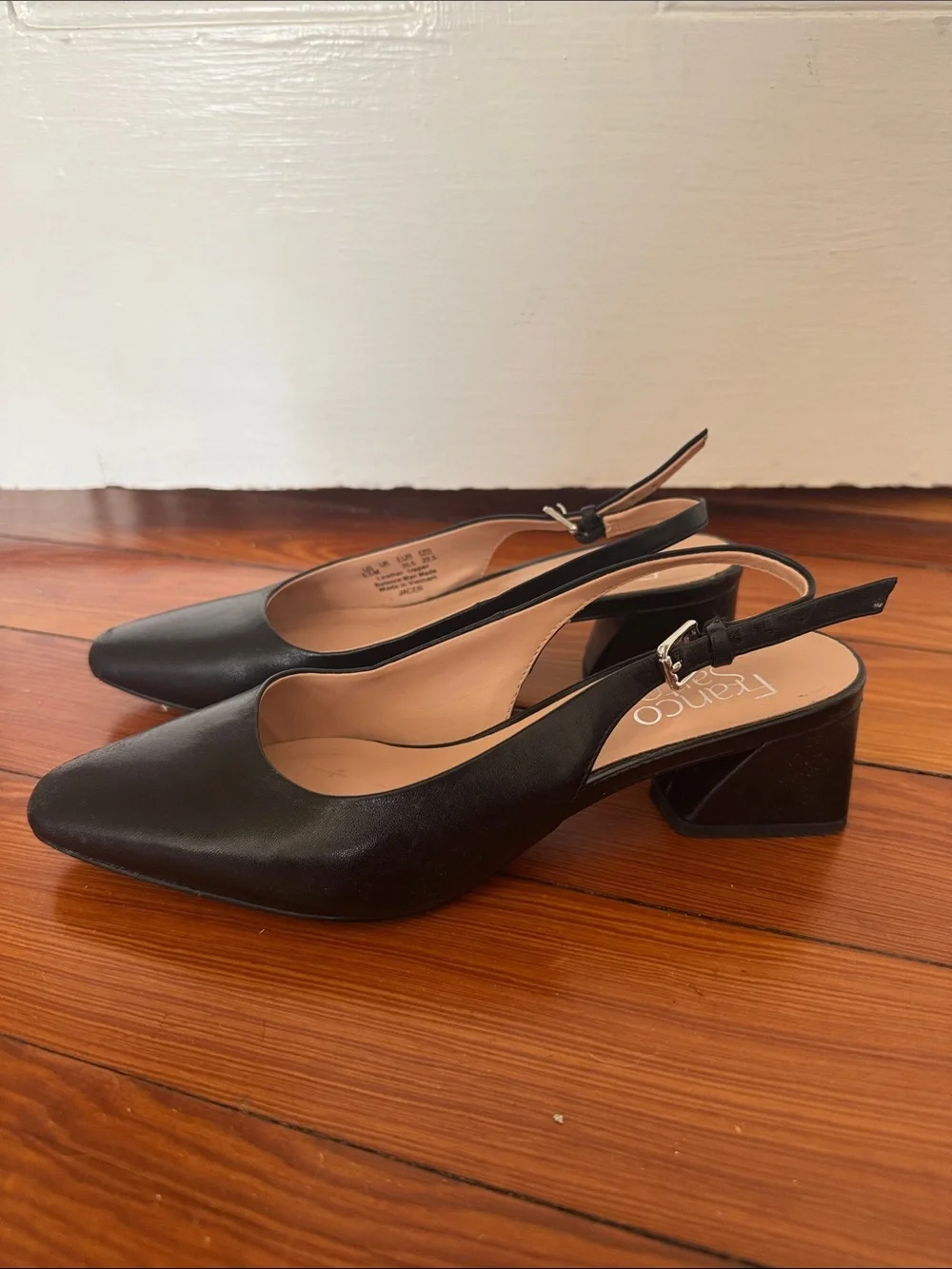 Franco Sarto Black Pointed Slingback Kitten Heels